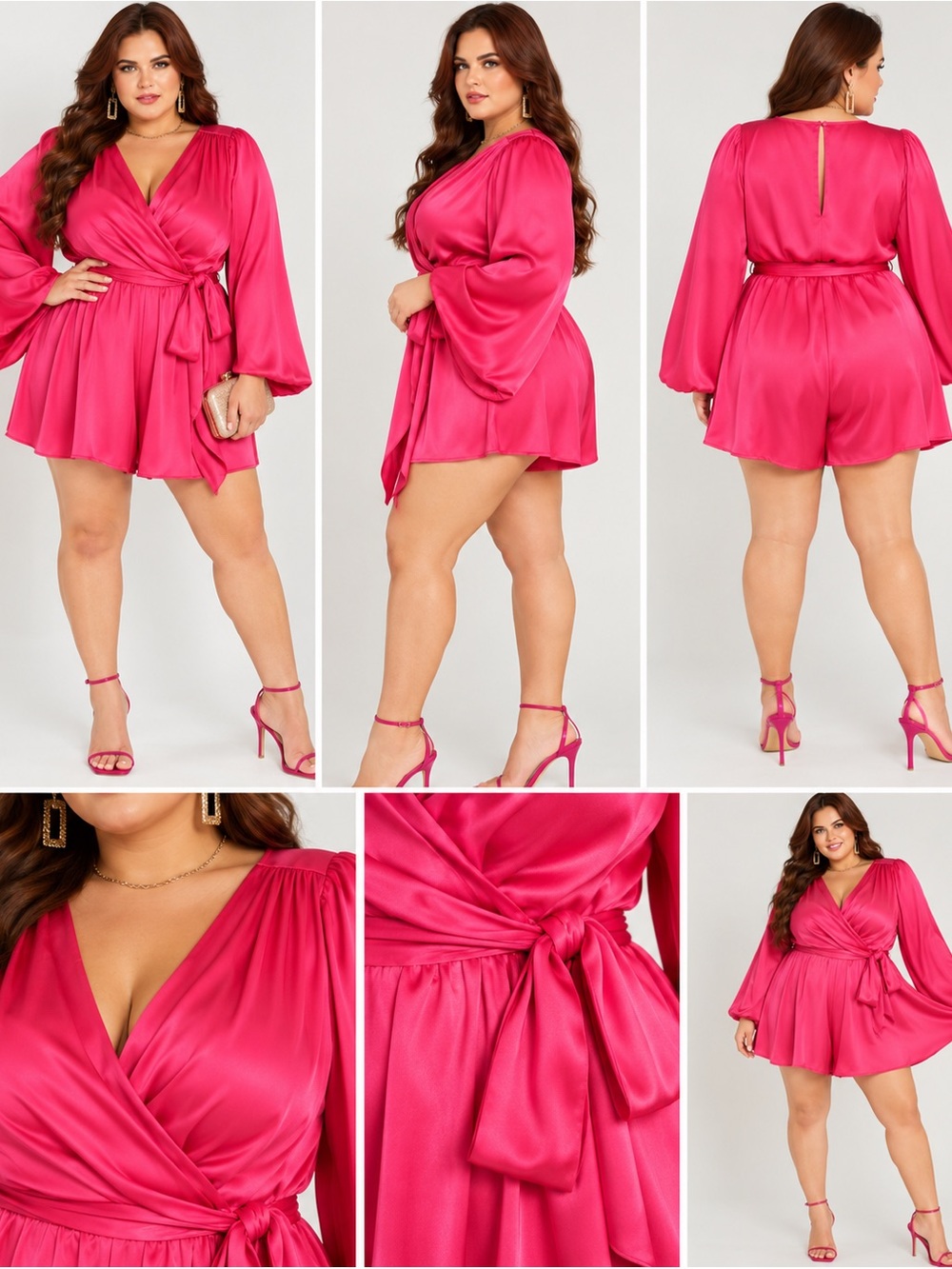 City Chic Hot Pink Satin Wrap Romper Plus Size 16 NWT